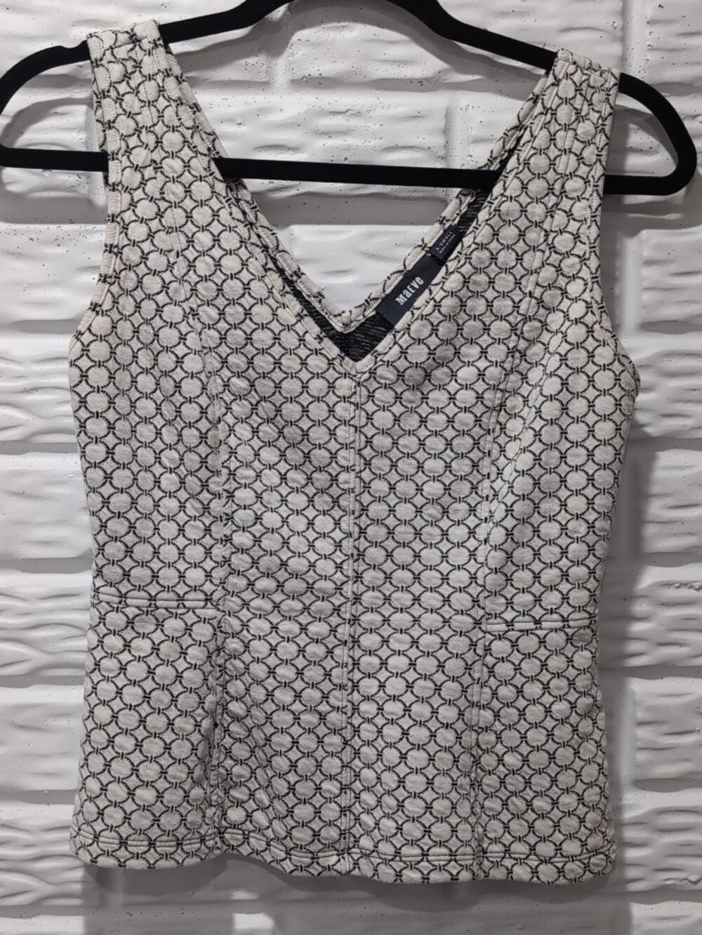 Anthropologie Maeve Astoria Tank Peplum Hem White Geo Print Stretch Women XS